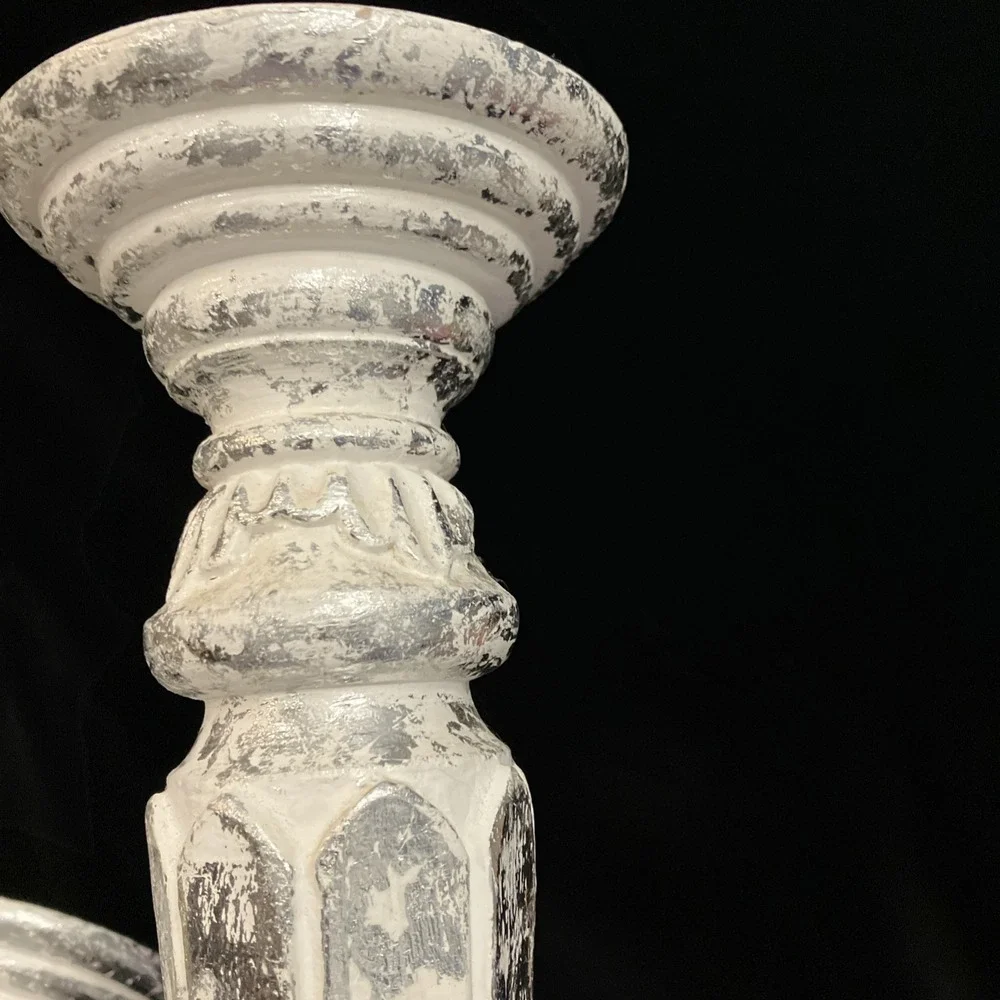Distressed Silver Faux Mercury Mirror Resin Tall Candle Holder Candlestick Set 3